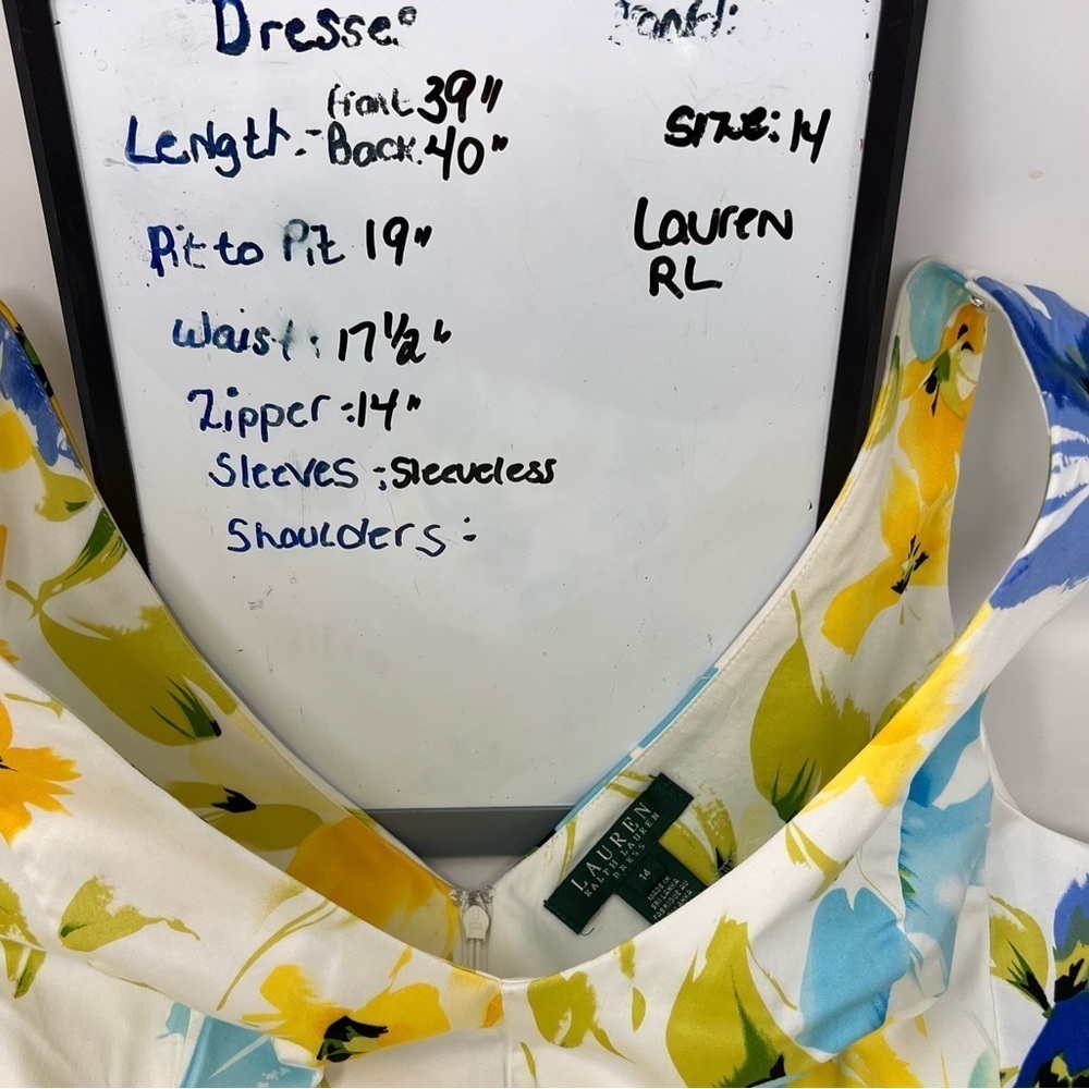 Lauren Ralph Lauren Yellow Floral Print Sleeveless Dress Sz 8 V Neck Knee Length - Picture 10 of 15